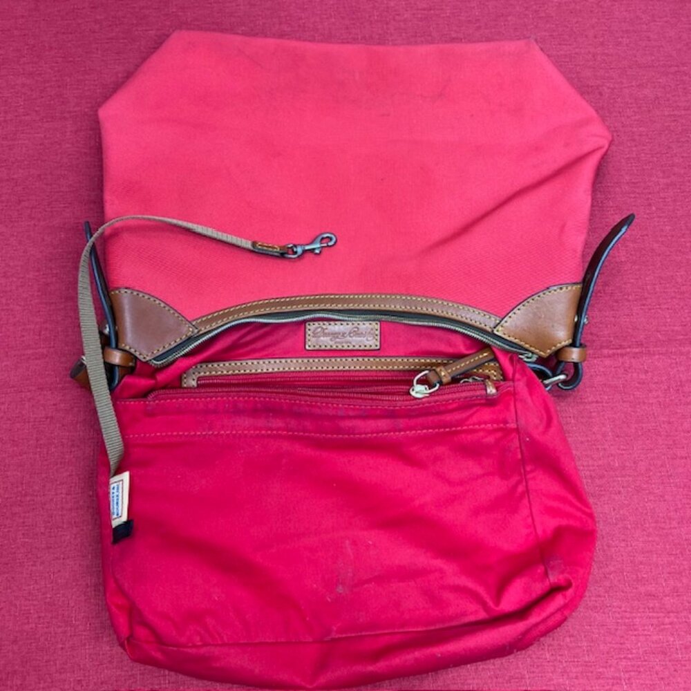 Red Dooney & Bourke ShoulderBag Boho Canvas Brown trim Leather 14"x8"x10" (43 - Picture 9 of 15